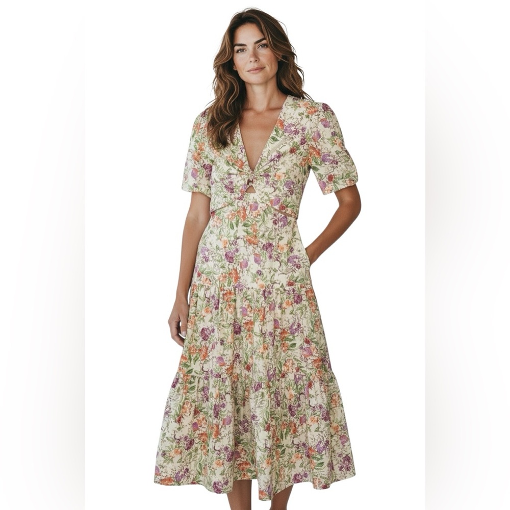 Zara Deep V Cut Out A Style Dress. NWOT Lovely Floral. Sz. XS